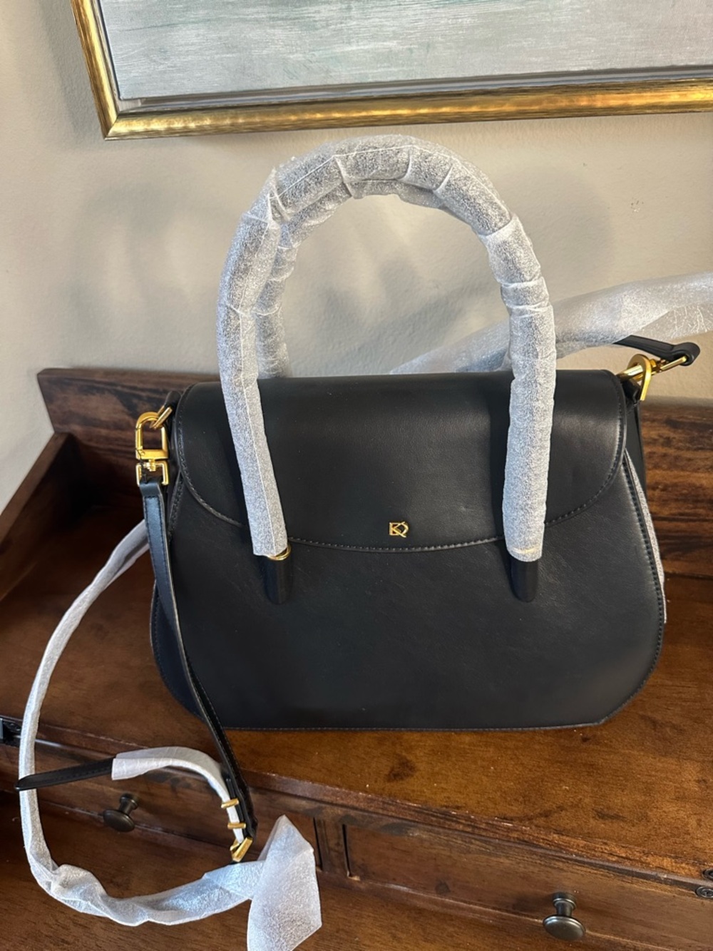 Donna Karan NWT Black BelleRose Leather Flap Satchel Crossbody Bag - Picture 4 of 11